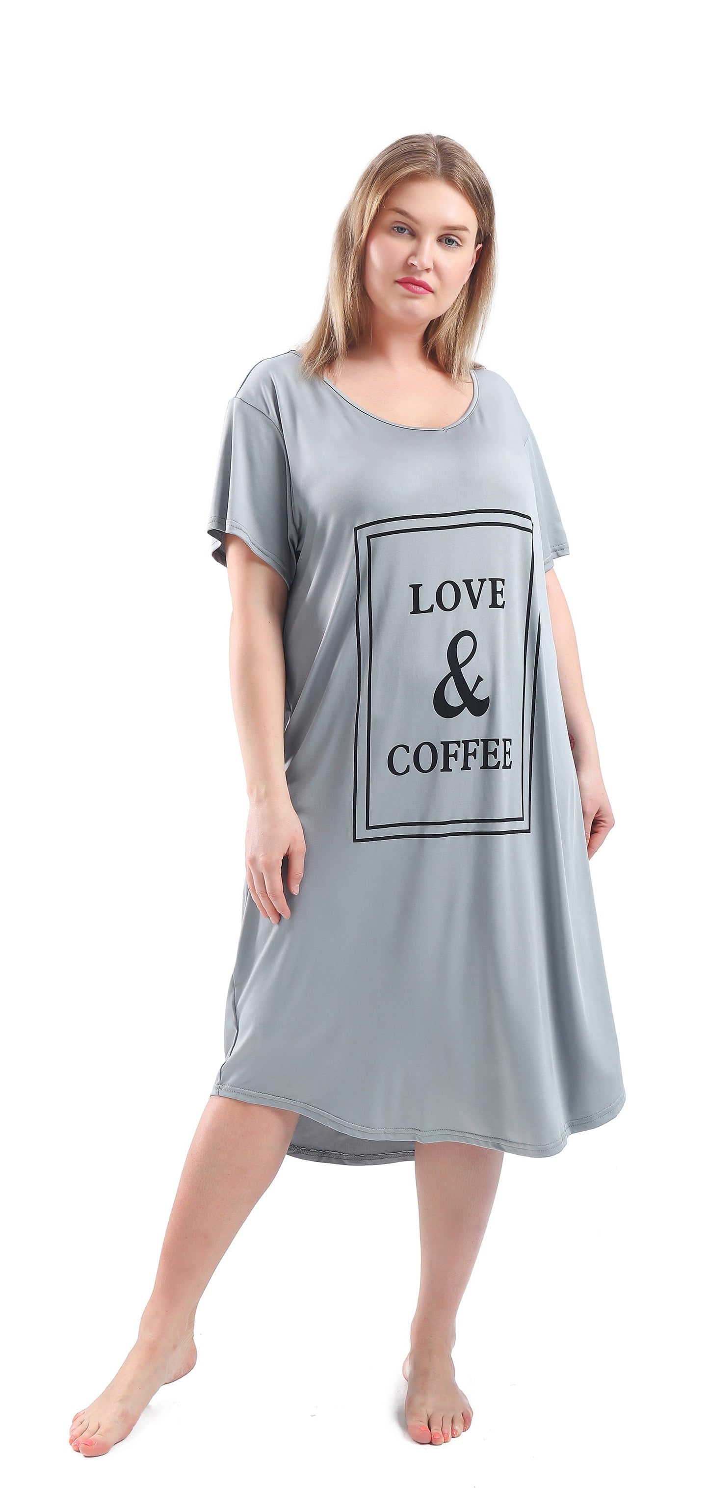 FEREMO Plus Size Nightgowns for Women V Neck Short Sleeve Nightshirts Sleepwear