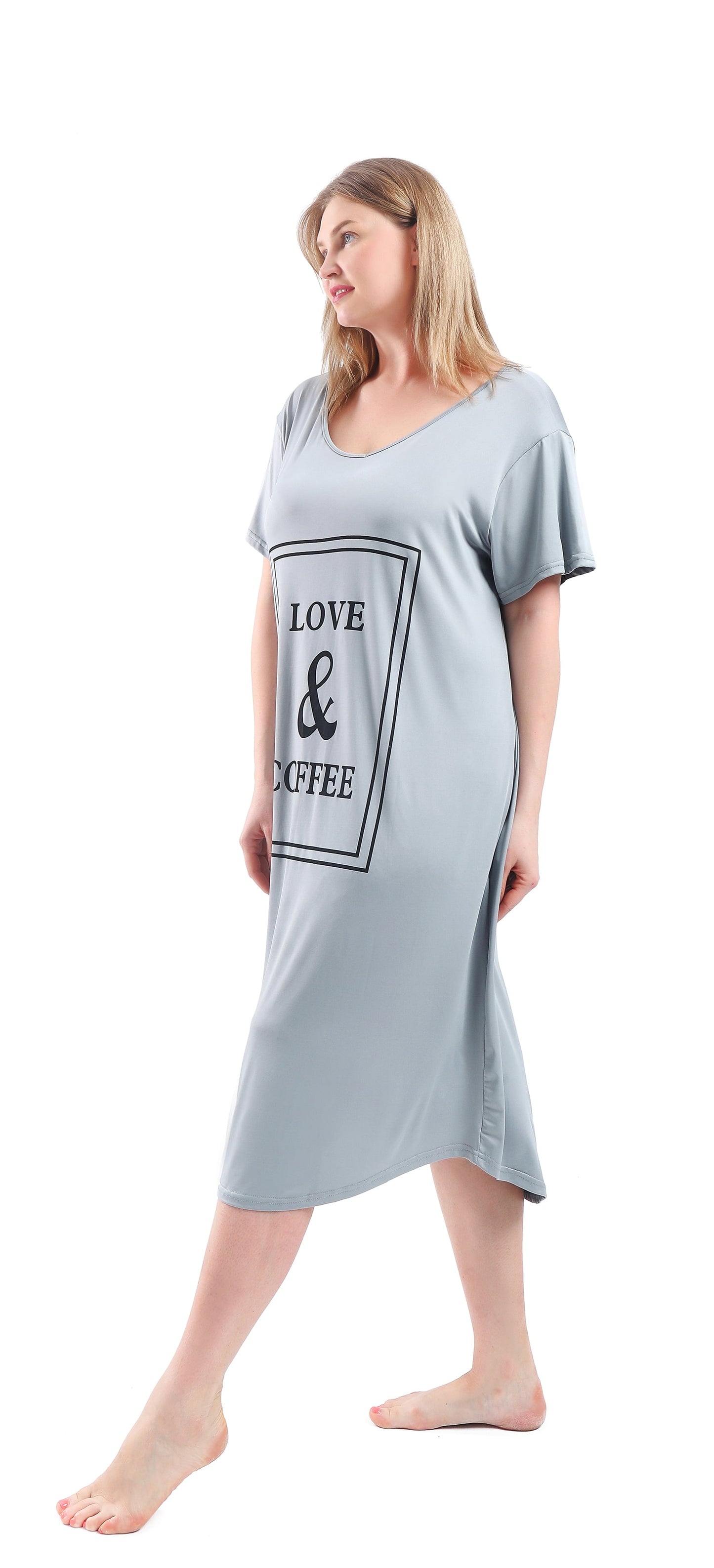 FEREMO Plus Size Nightgowns for Women V Neck Short Sleeve Nightshirts Sleepwear