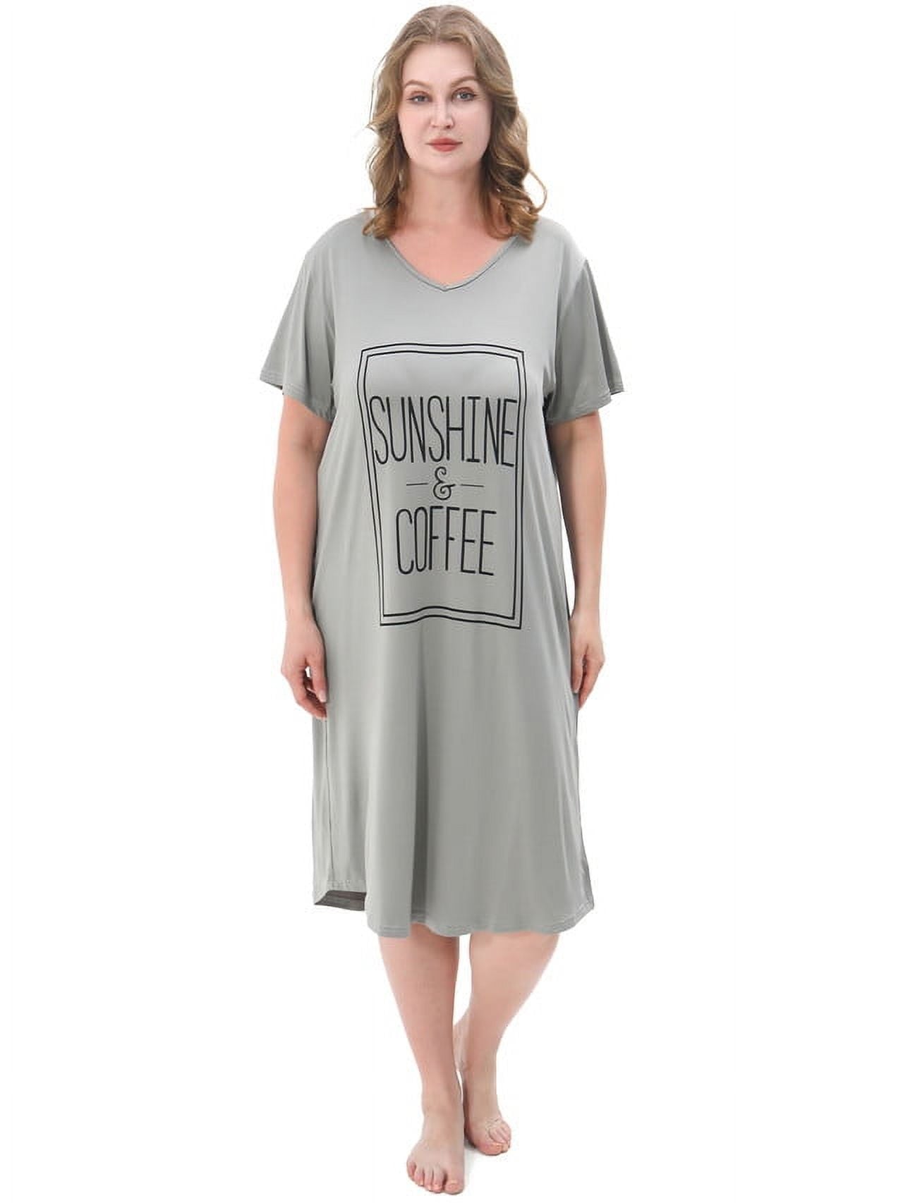 FEREMO Plus Size Nightgowns for Women V Neck Short Sleeve Nightshirts Sleepwear