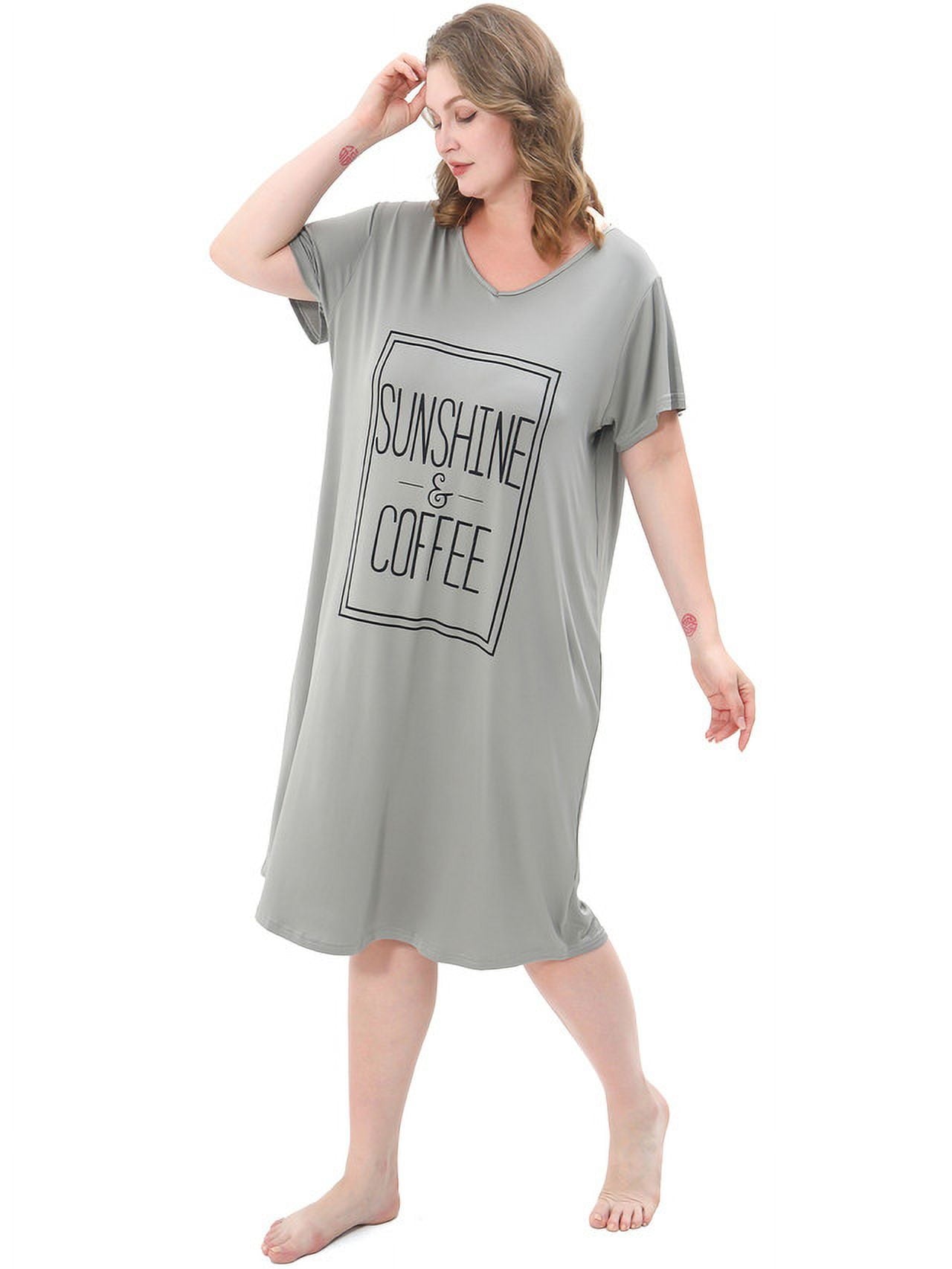 FEREMO Plus Size Nightgowns for Women V Neck Short Sleeve Nightshirts Sleepwear
