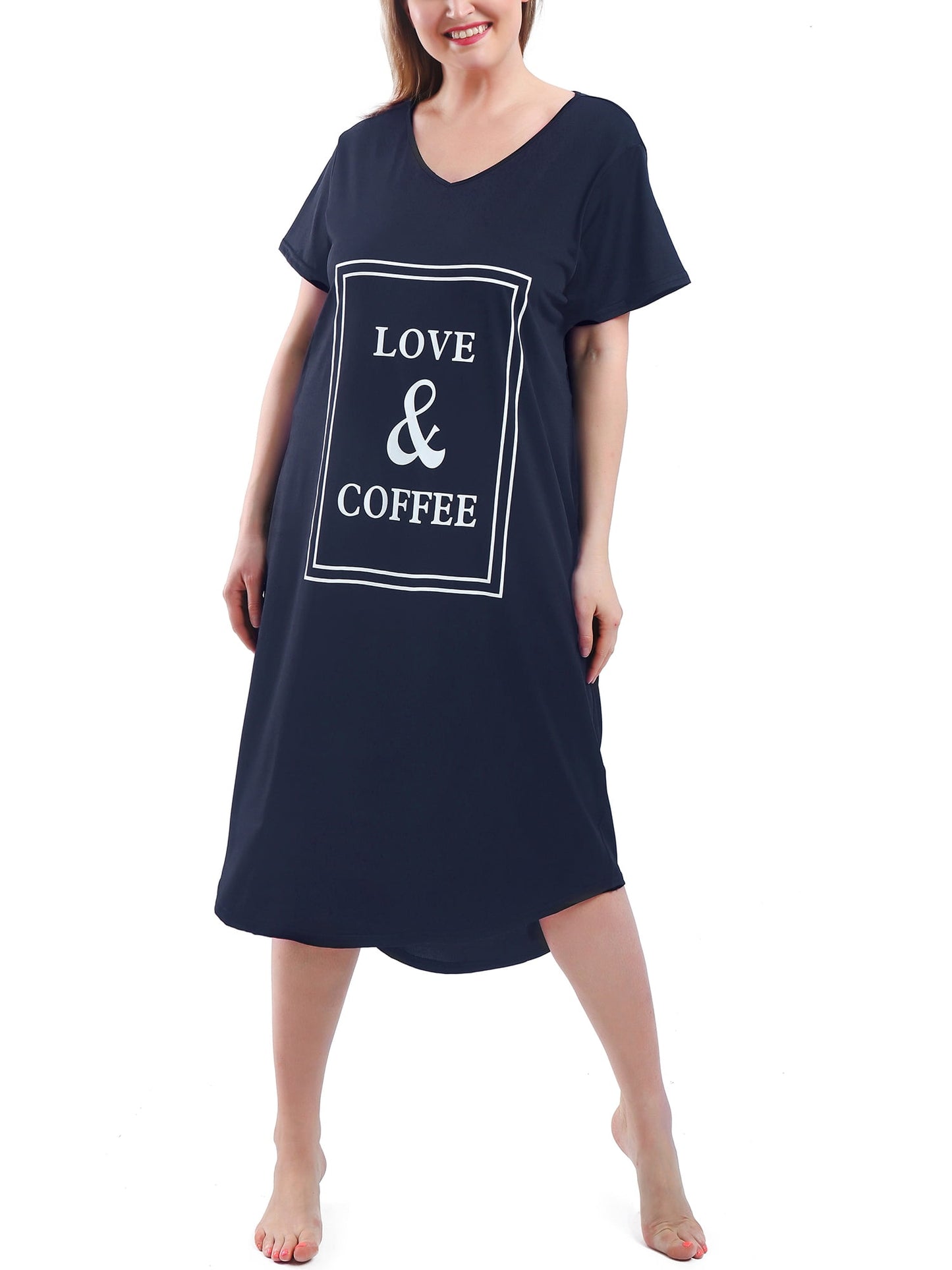 FEREMO Plus Size Nightgowns for Women V Neck Short Sleeve Nightshirts Sleepwear