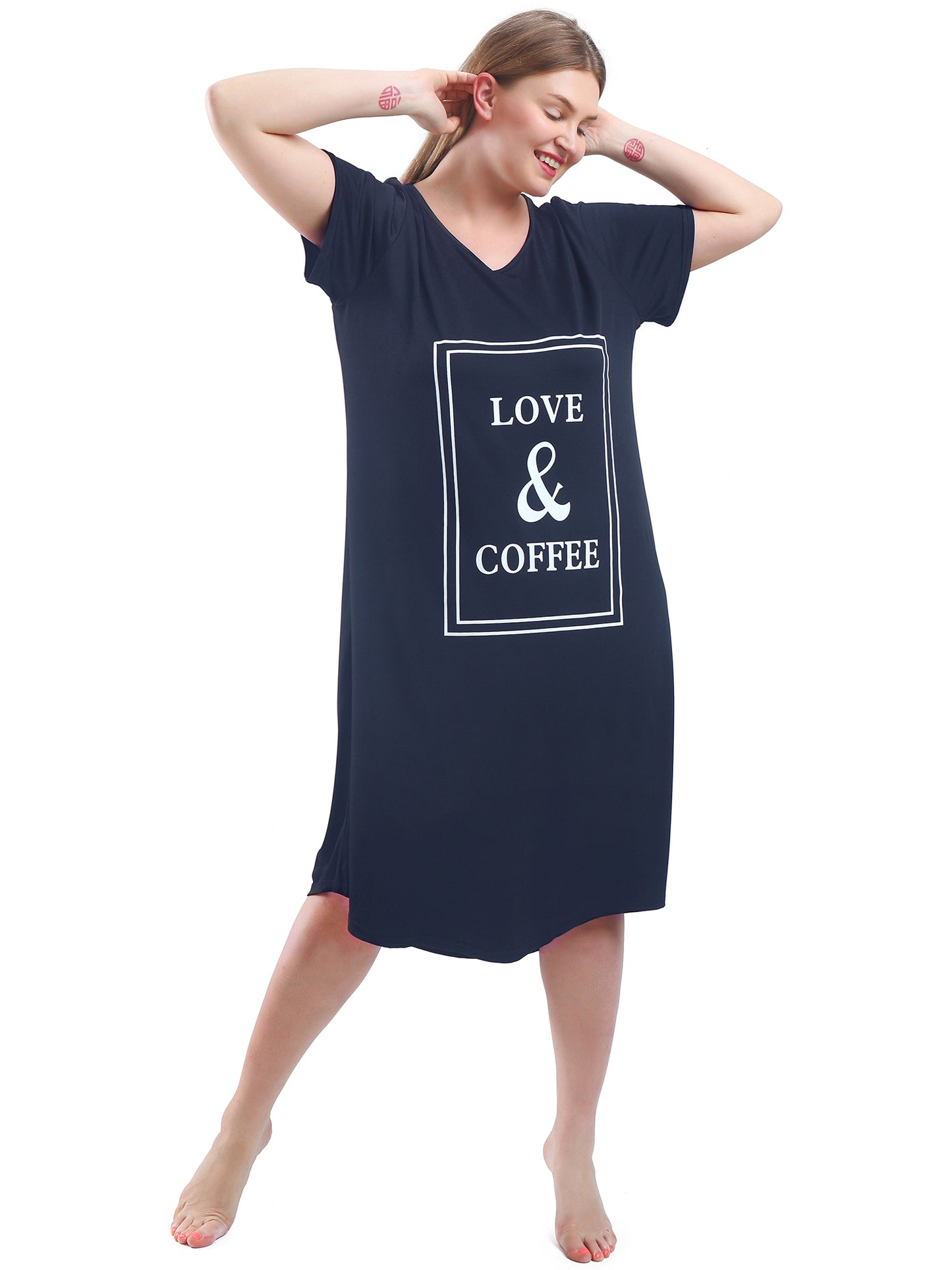 FEREMO Plus Size Nightgowns for Women V Neck Short Sleeve Nightshirts Sleepwear