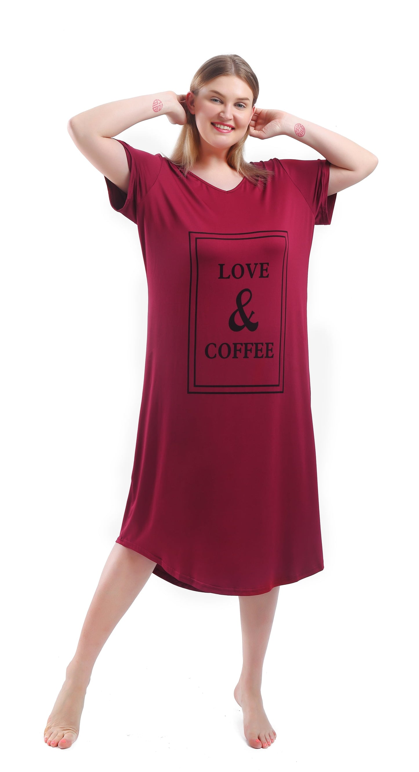 FEREMO Plus Size Nightgowns for Women V Neck Short Sleeve Nightshirts Sleepwear