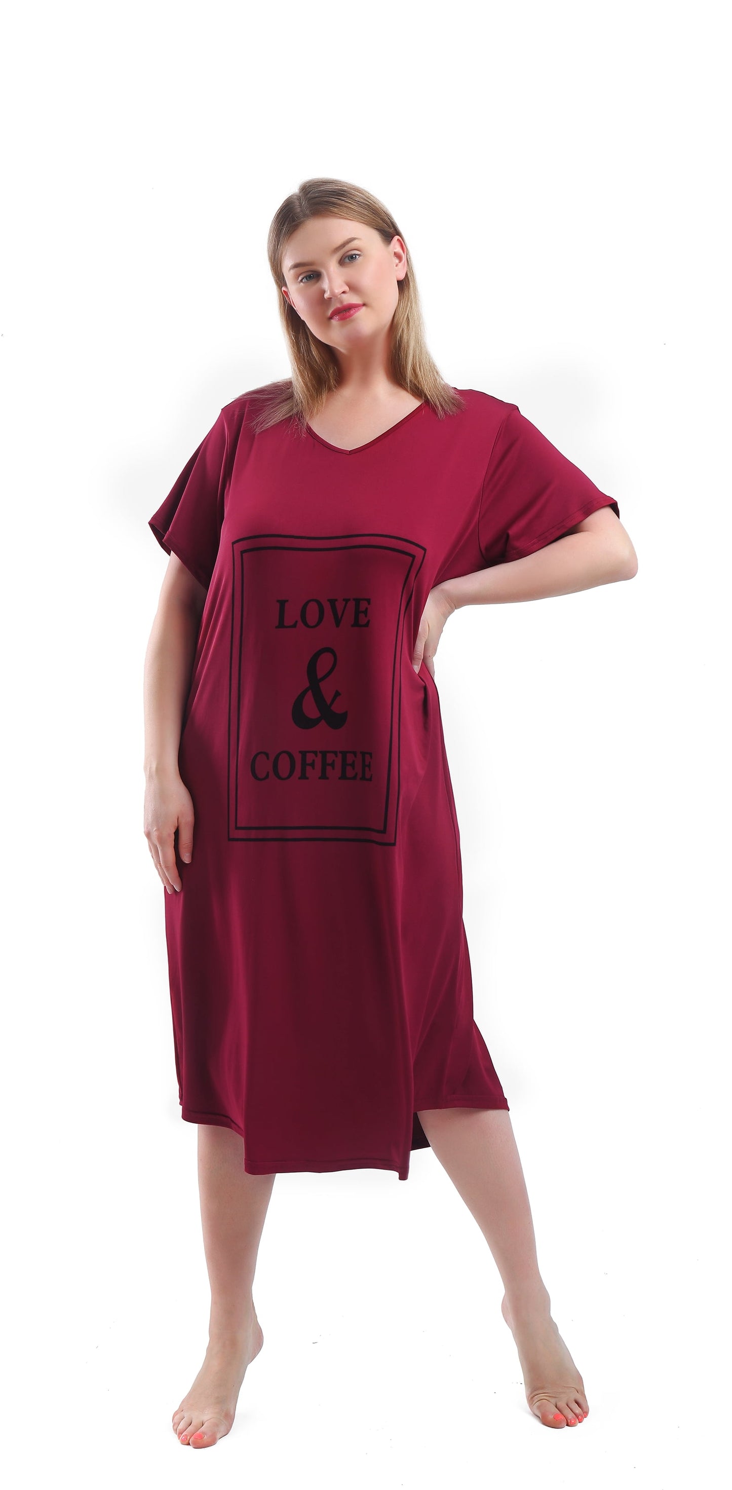 FEREMO Plus Size Nightgowns for Women V Neck Short Sleeve Nightshirts Sleepwear