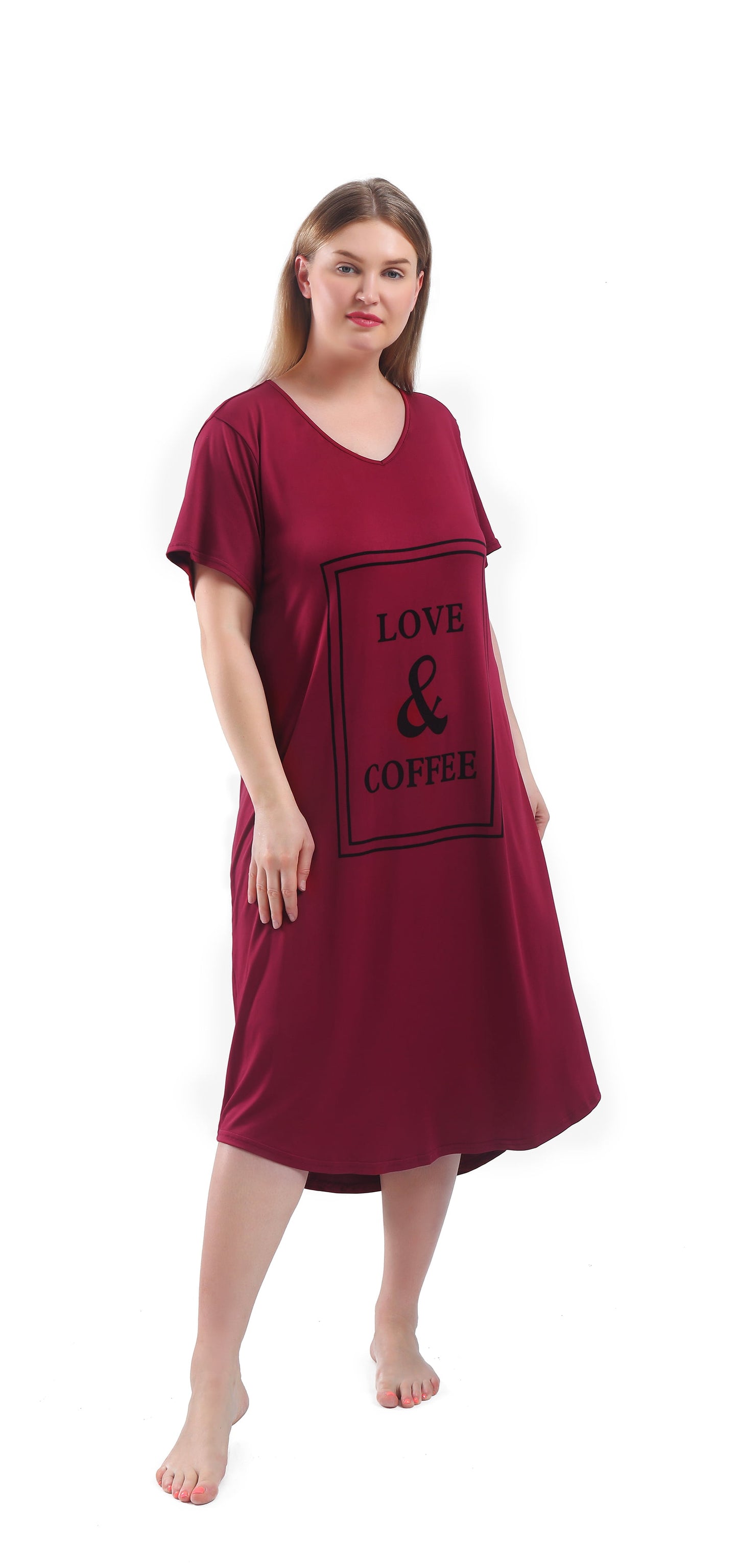 FEREMO Plus Size Nightgowns for Women V Neck Short Sleeve Nightshirts Sleepwear