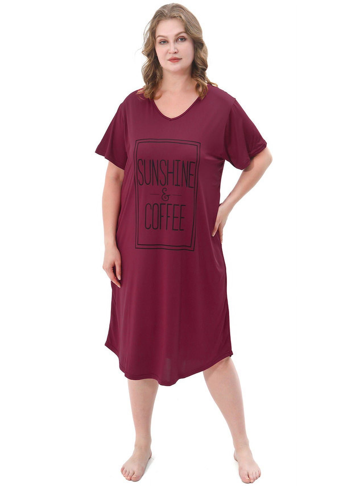 FEREMO Plus Size Nightgowns for Women V Neck Short Sleeve Nightshirts Sleepwear