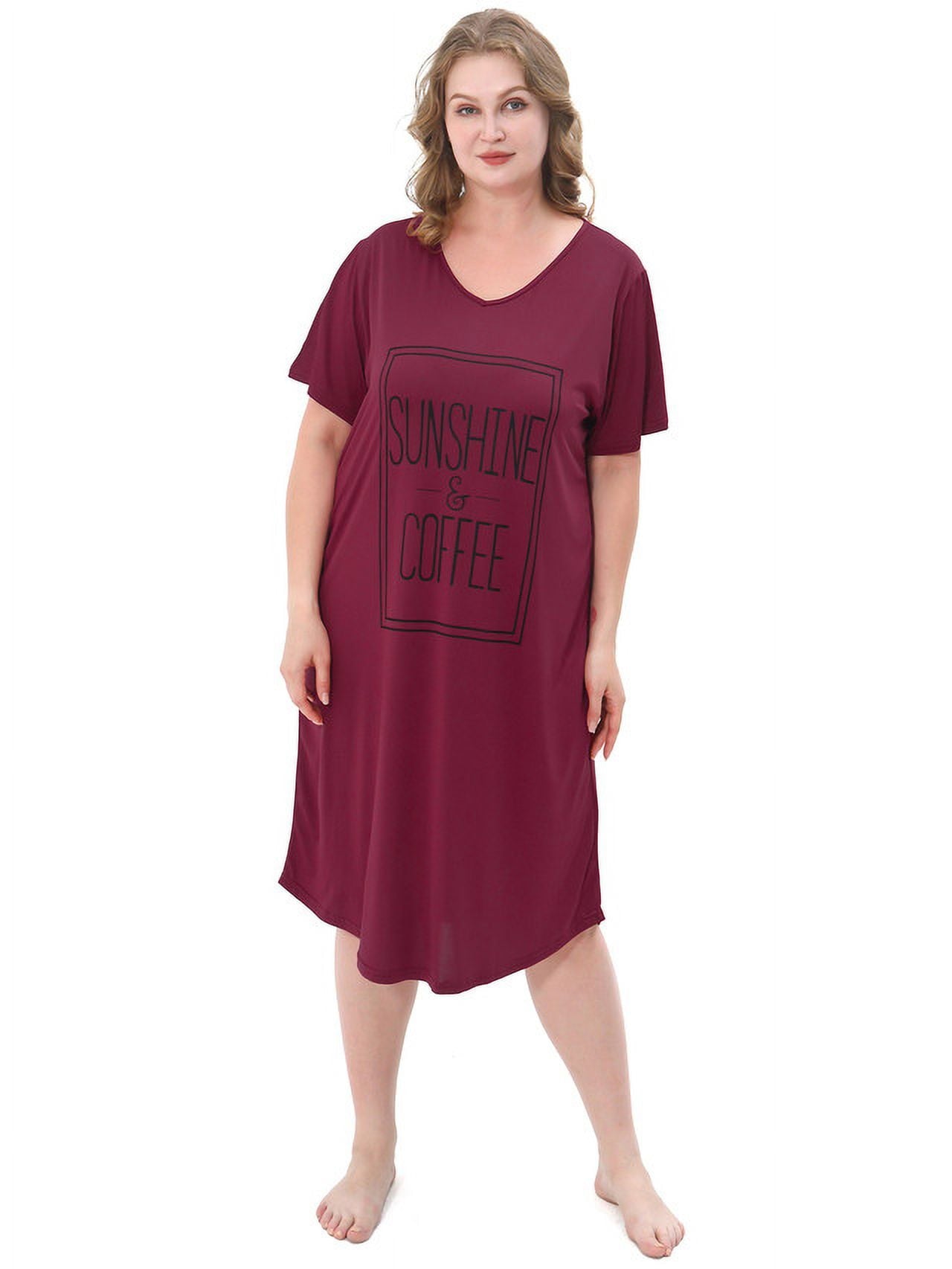 FEREMO Plus Size Nightgowns for Women V Neck Short Sleeve Nightshirts Sleepwear