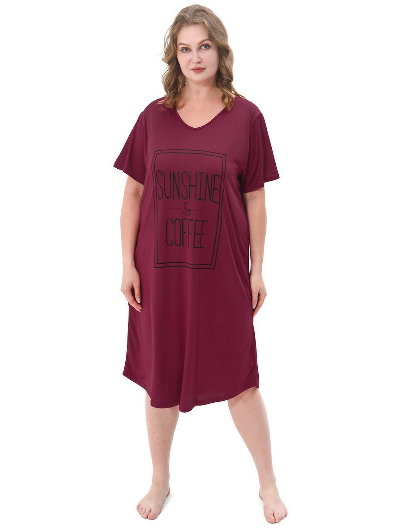 FEREMO Plus Size Nightgowns for Women V Neck Short Sleeve Nightshirts Sleepwear