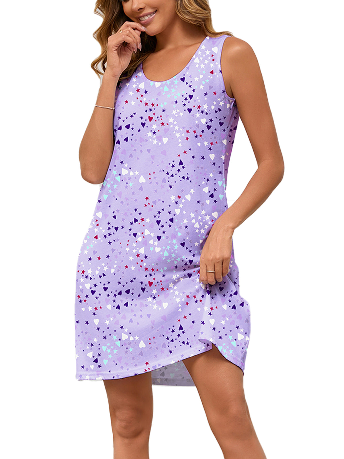 PinkBeautiM Sleeveless Night Shirts for Women Cotton Cute Prints Nightgown