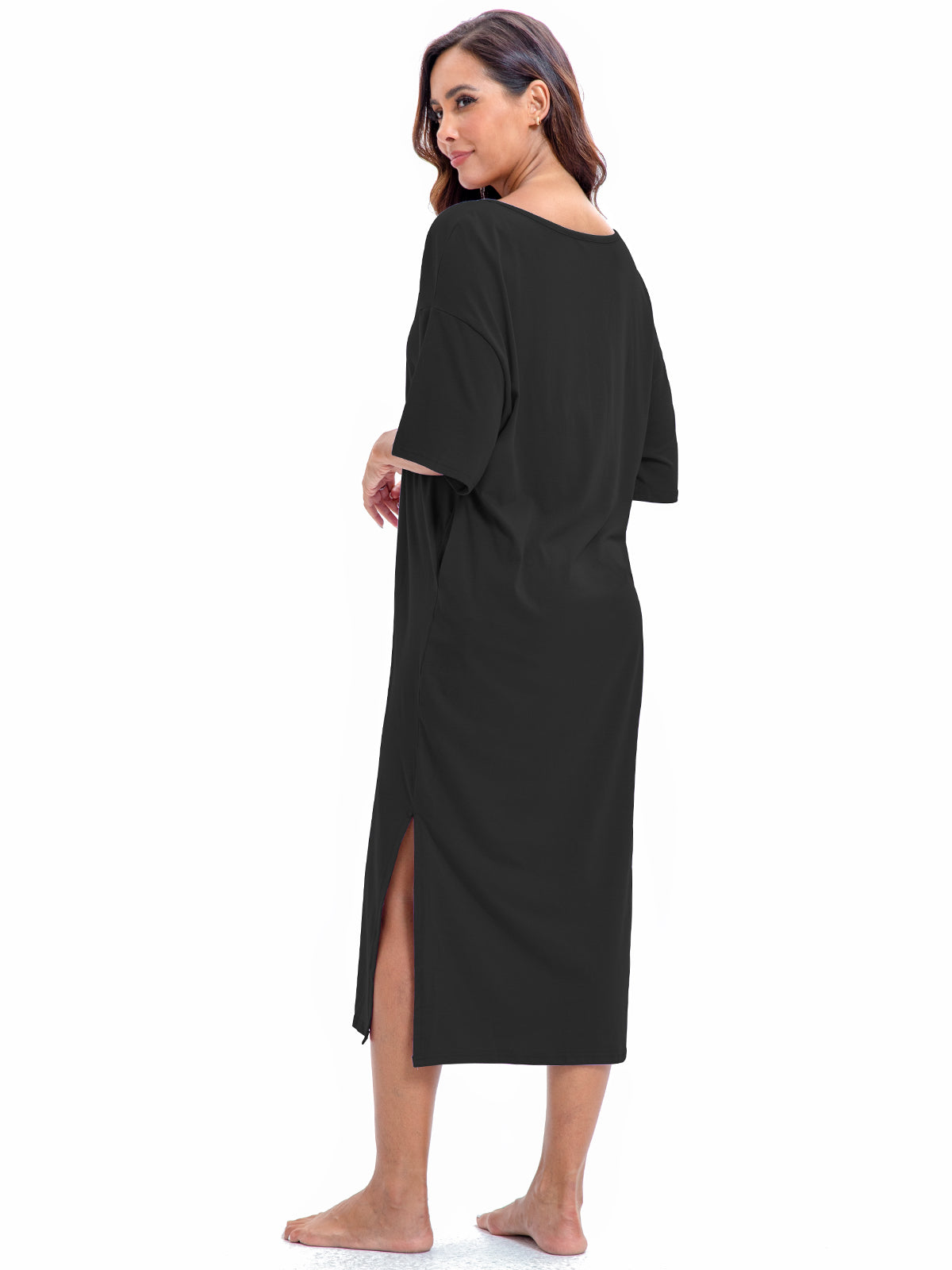PinkBeautiM Nightgowns for Women Full Length Half Sleeve Lounge Dress Maxi Loungewear Comfy House Dress with Pockets