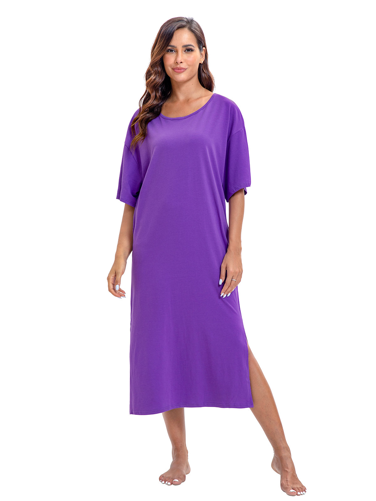 PinkBeautiM Nightgowns for Women Full Length Half Sleeve Lounge Dress Maxi Loungewear Comfy House Dress with Pockets