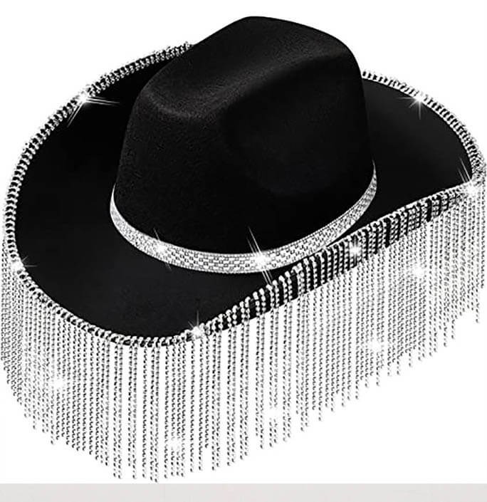Carnival Halloween Cowboy Hat with Long Rhinestone Tassels