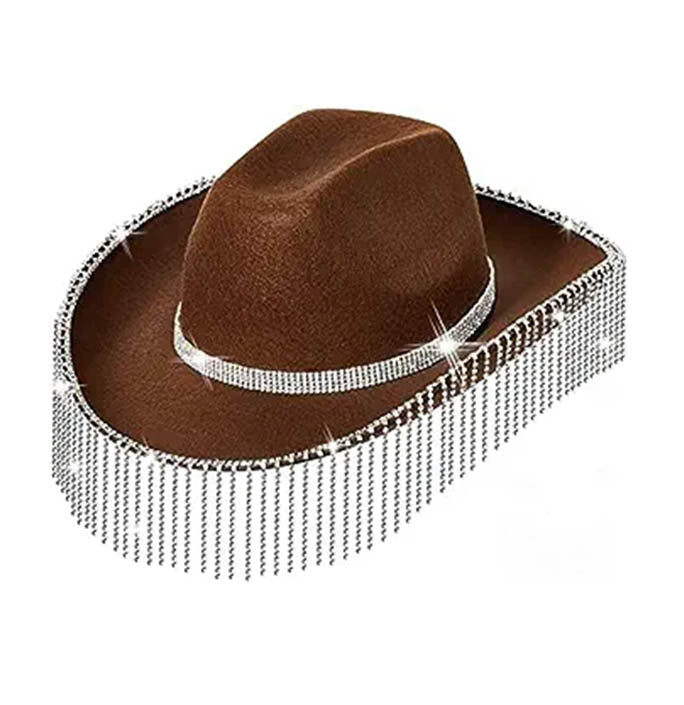 Carnival Halloween Cowboy Hat with Long Rhinestone Tassels