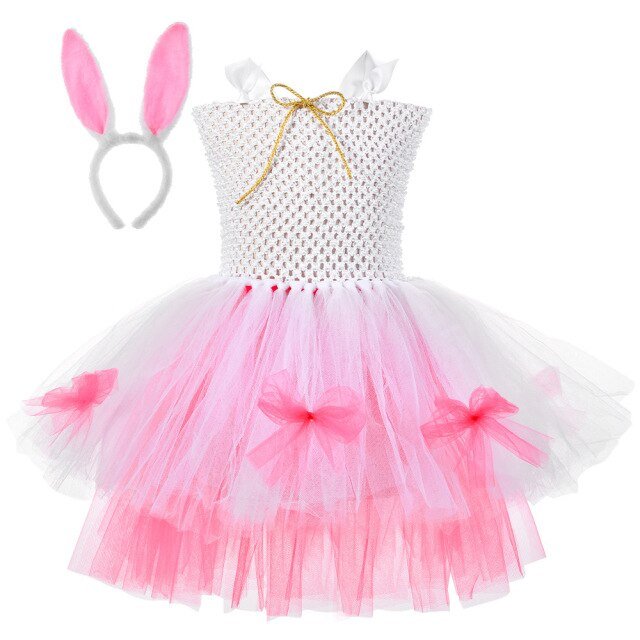 Children'S Day Easter Bunny Halloween Costume Tulle Ball Gown Suit Mini Rabbit Beauty Fluffy Dress Pink Layered Girl Dress