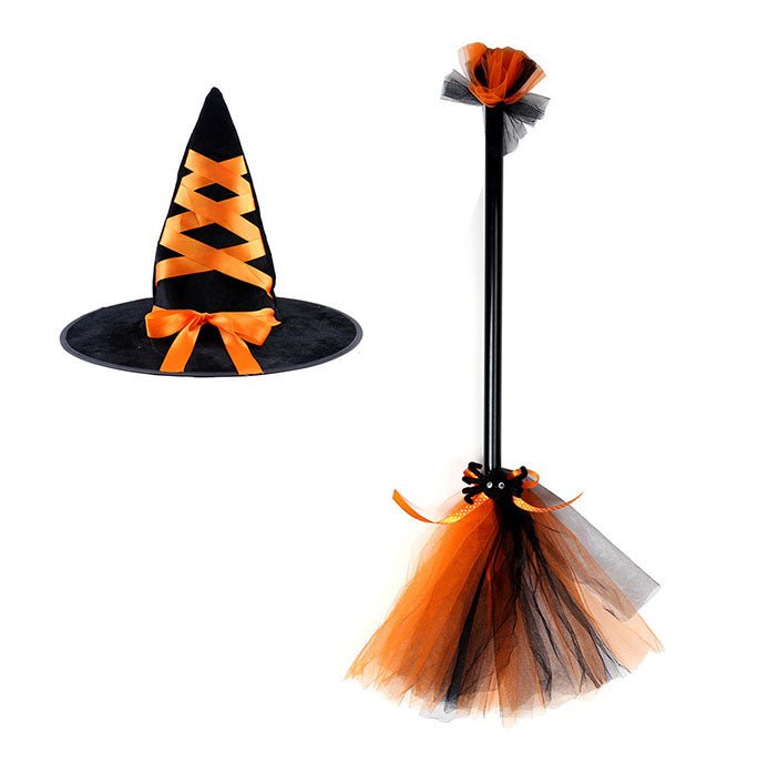 Children's Witch Hat and Broom Set