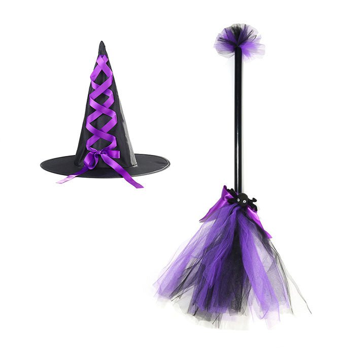 Children's Witch Hat and Broom Set
