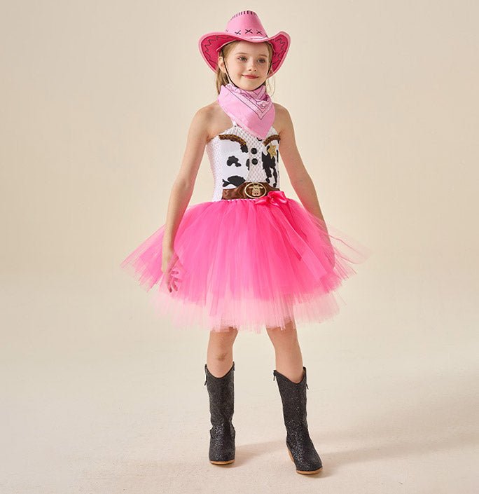 Cowgirls Cow Pattern Tulle Pink Costume Dress