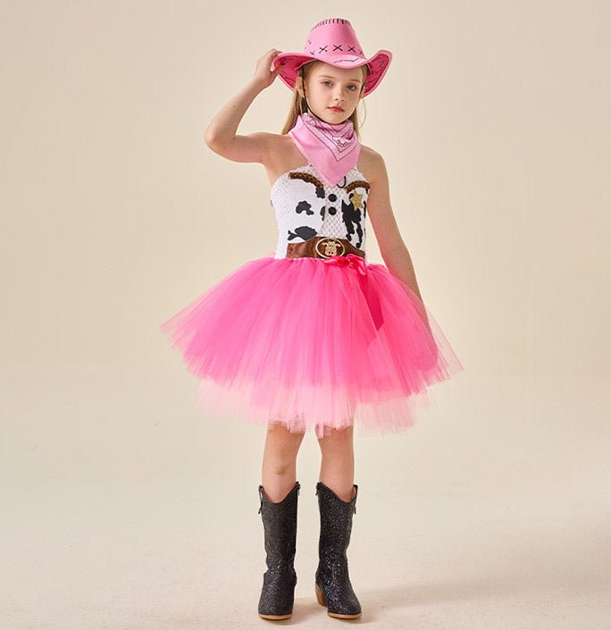 Cowgirls Cow Pattern Tulle Pink Costume Dress