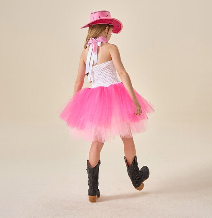 Cowgirls Cow Pattern Tulle Pink Costume Dress