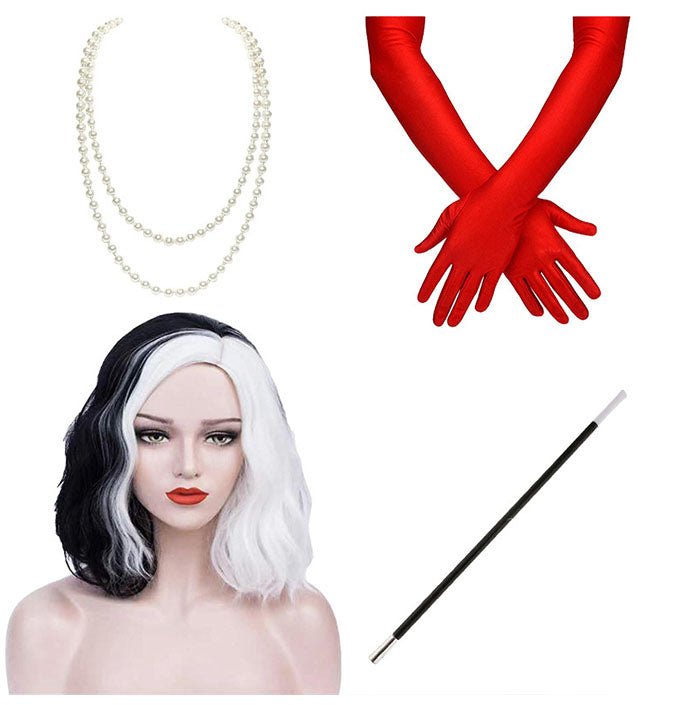 Cruella black and white wig mid length wig