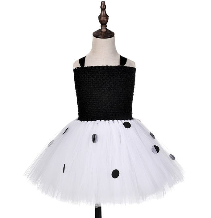 Girls 20s Modern Black Polka Dot Tutu Dress