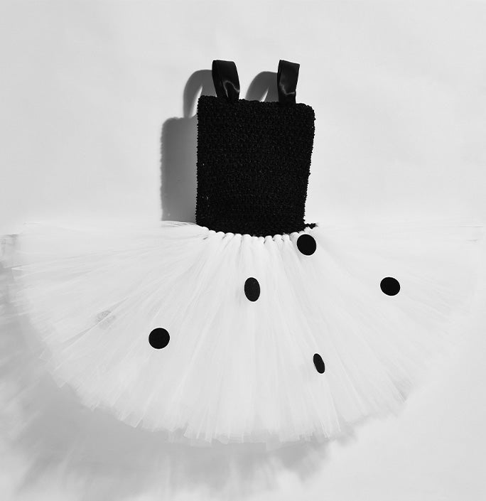 Girls 20s Modern Black Polka Dot Tutu Dress