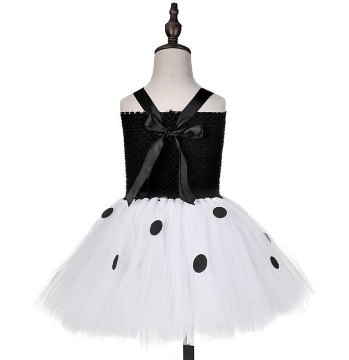 Girls 20s Modern Black Polka Dot Tutu Dress