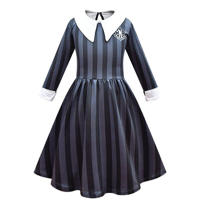 Girls Addams Wednesday Stripes Costume