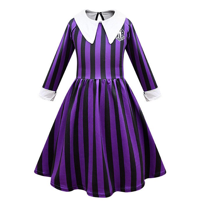 Girls Addams Wednesday Stripes Costume