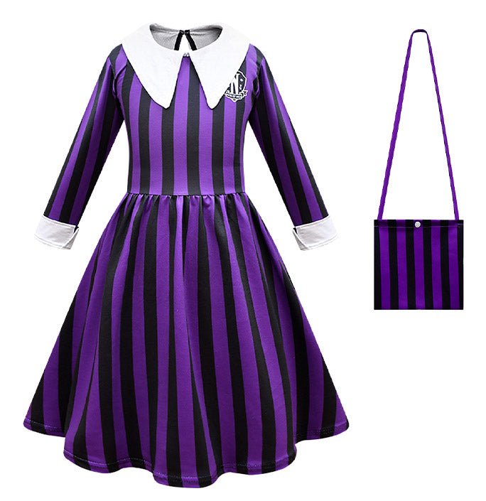 Girls Addams Wednesday Stripes Costume