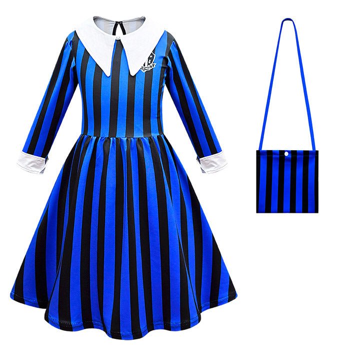 Girls Addams Wednesday Stripes Costume