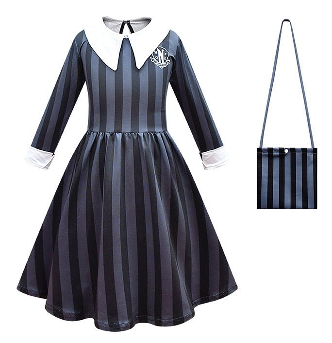 Girls Addams Wednesday Stripes Costume