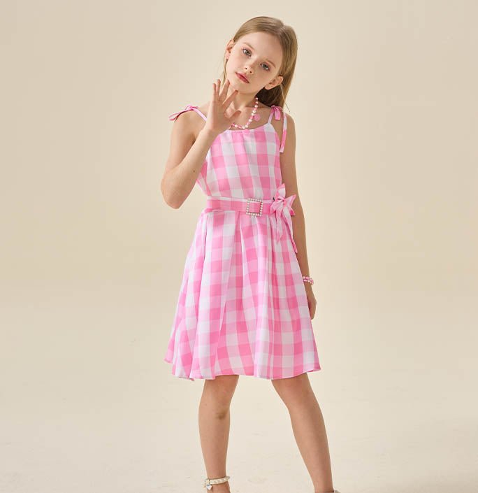 Girls Barbie Pink Plaid Costume Dress