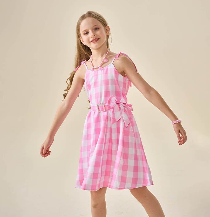 Girls Barbie Pink Plaid Costume Dress