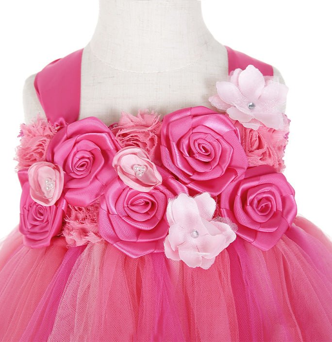 Girls Bright Pink Flower Bridesmaid Tutu Dresses
