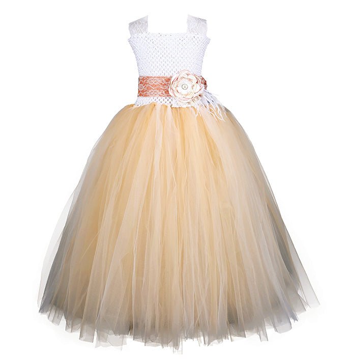 Girls Champagne Color Party Flower Girl Dress