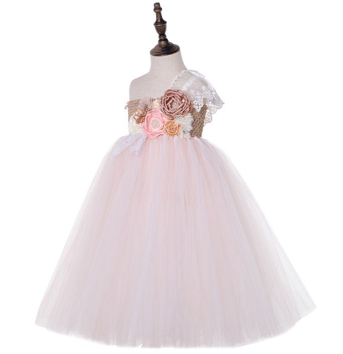 Girls Champagne Flower Girl Bridesmaid Dress