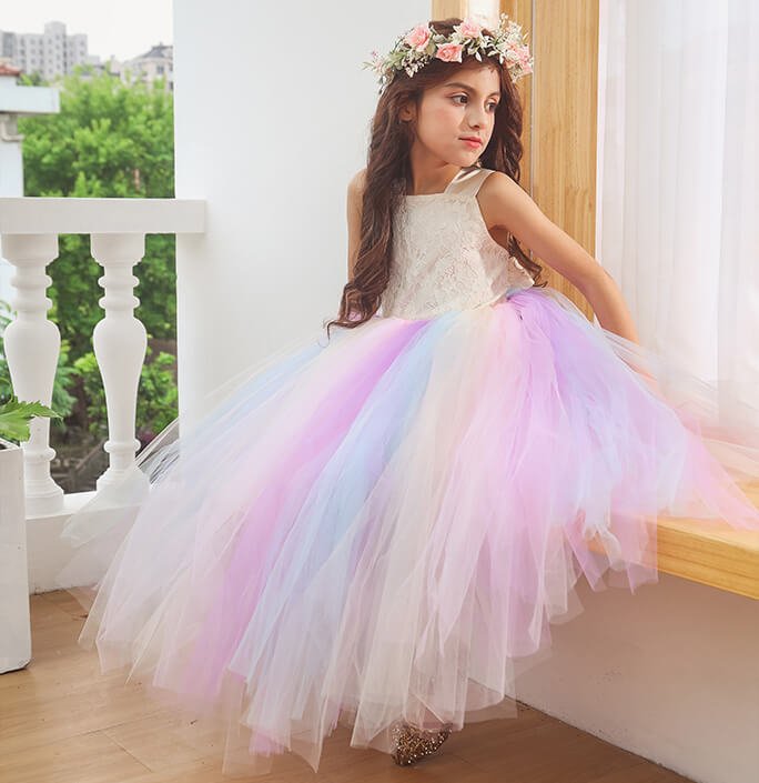 Girls Colorful Flower Girl Costume