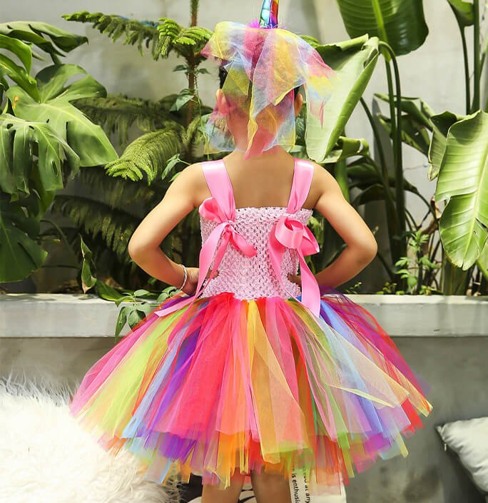 Girls Colorful Unicorn Crown Tutu Dress