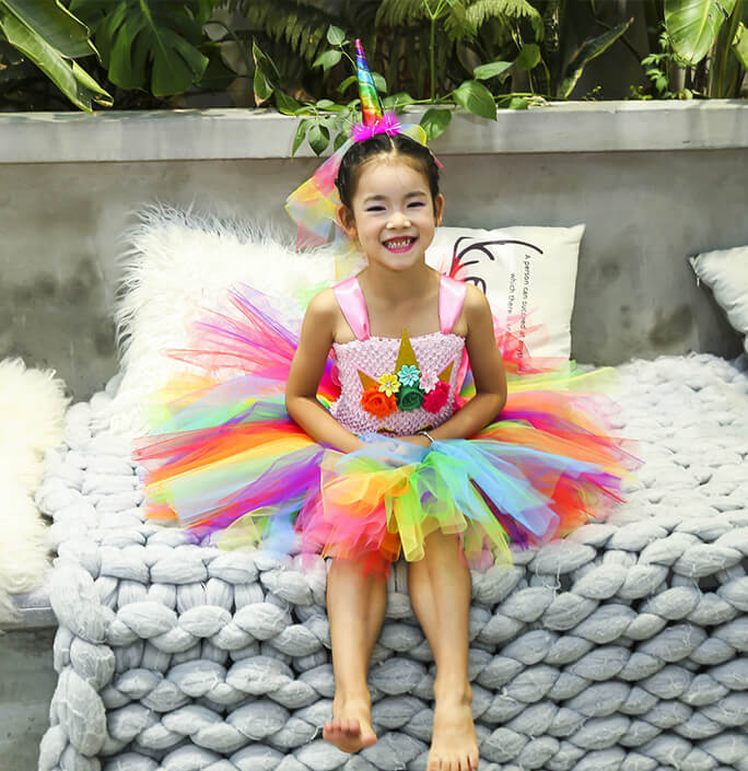 Girls Colorful Unicorn Crown Tutu Dress