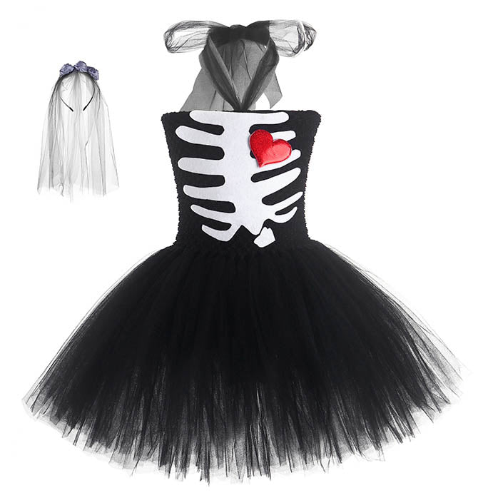 Girls Halloween Skeleton Bride Inspired Tutu Dress