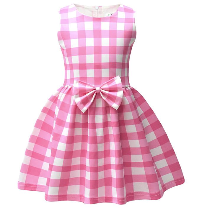 Girls Pink Bow Plaid Tutu Dress