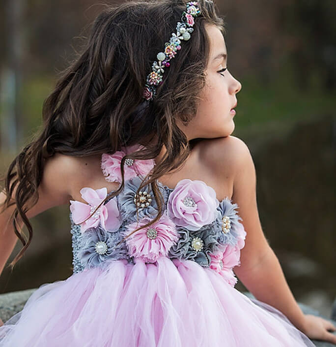 Girls Pink Flower Tulle Costume Dress