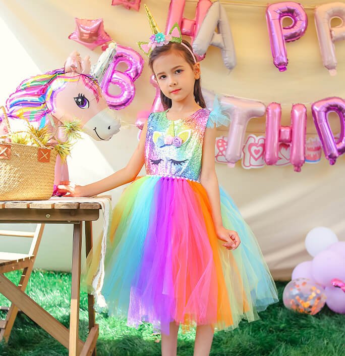 Girls Sequined Colorful Unicorn Party Dress