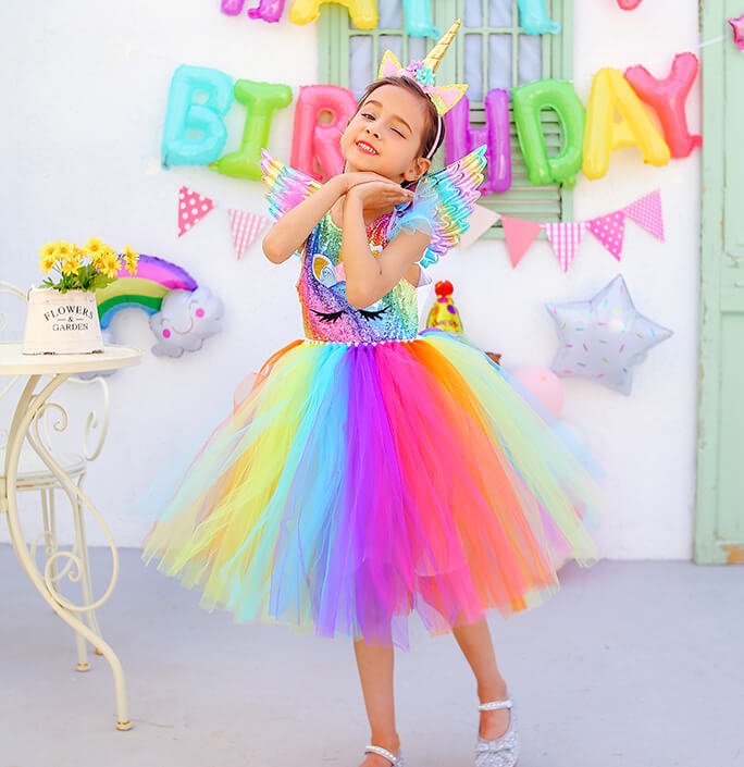 Girls Sequined Colorful Unicorn Party Dress