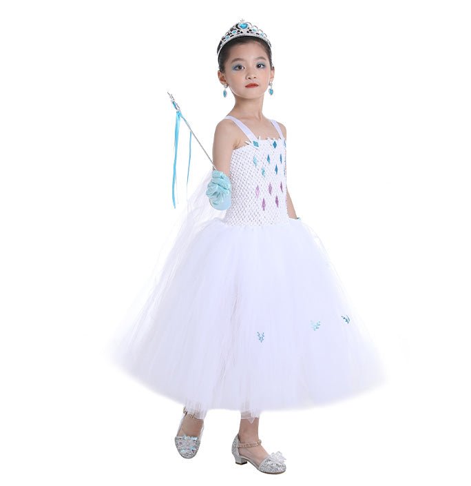 Girls Snowflake Sequin Elsa White Tutu Dress