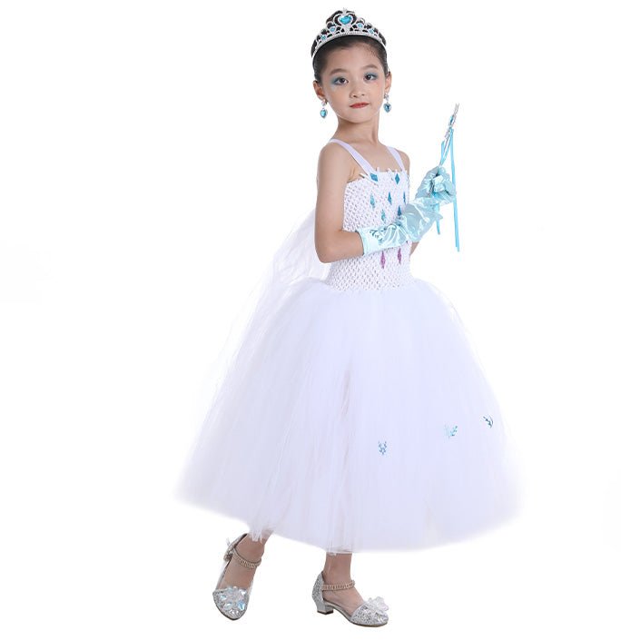 Girls Snowflake Sequin Elsa White Tutu Dress