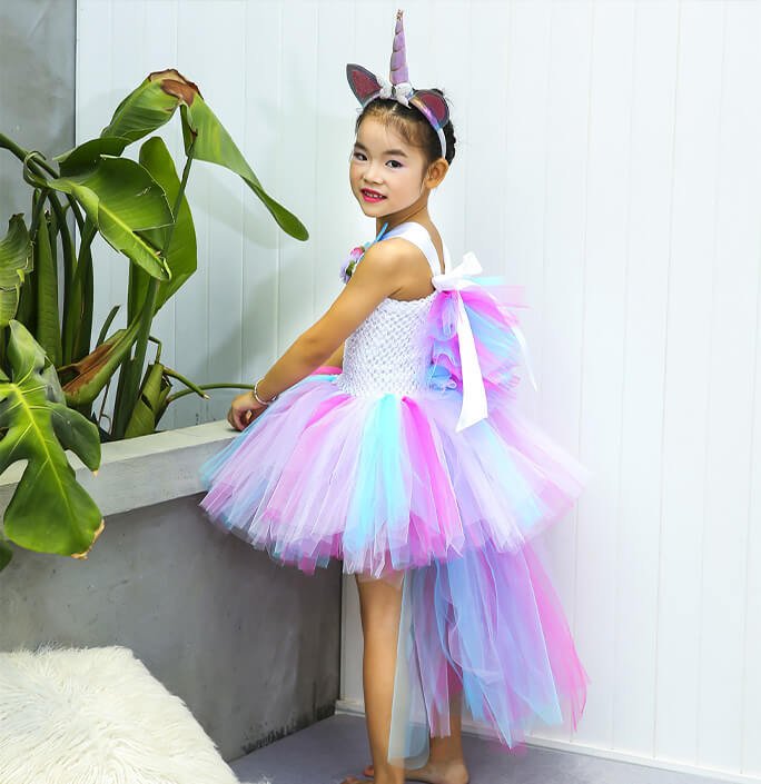Girls Unicorn Long Tail Colorful Tutu Dress