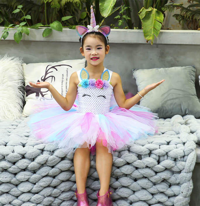 Girls Unicorn Long Tail Colorful Tutu Dress