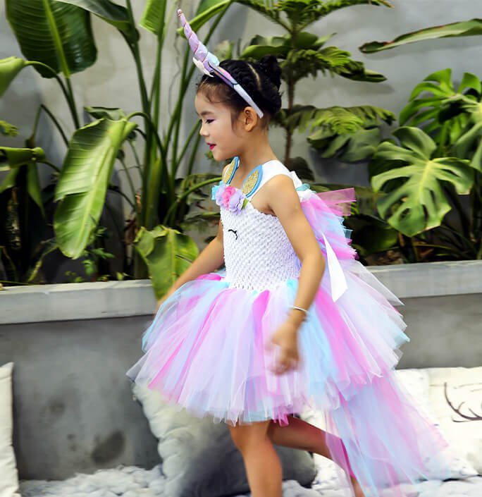 Girls Unicorn Long Tail Colorful Tutu Dress